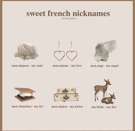 French Nicknames, Cute French Words, Back To University, French Love, Basic French Words, French Names, Cute Nicknames, Aesthetic Names, French Phrases