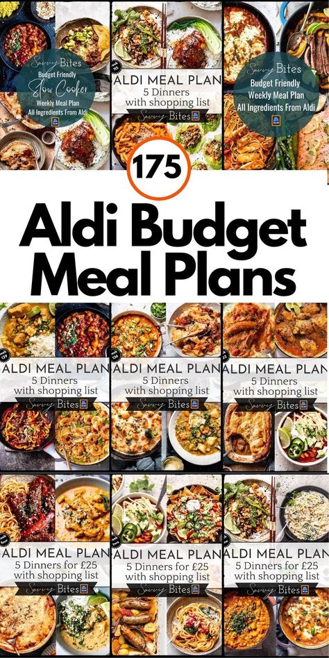 Explore 175 Aldi Meal Plans: Quick Pasta, Simple Chicken, & Lazy Slow Cooker Recipes! Healthy, Easy & Budget-Friendly Dinners with Free Shopping & Prep Lists." Easy Meals For Dinner Meal Prep, Quick Easy Recipes Dinner, One Week Dinner Meal Plan, Meal Planning Made Simple, 1 Hour Meal Prep, Cheap Meal Prep Recipes, 7 Day Healthy Meal Plan On A Budget, Weekly Aldi Meal Plan, Easy Dinner Menu For The Week