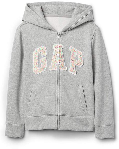 Sequin Logo Hoodie Sweatshirt Hoodie Gap, Gap Outfits, Sports Bra Set, Gap Logo, Girls Overalls, Cable Knit Turtleneck Sweater, Gap Jacket, Gap Kids, Gap Denim