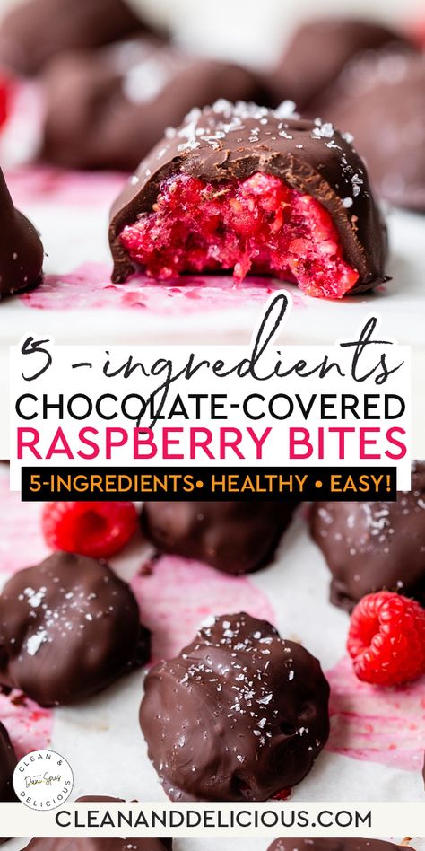 Raspberry Bites, Raspberry Desserts, Chocolate Bites, Raspberry Recipes, Fresh Raspberries, Healthy Sweets Recipes, Healthy Chocolate, 5 Ingredient, Chocolate Raspberry