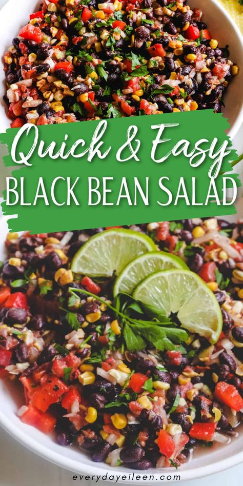 Everyone will love this quick and easy Black Bean Salad with Mexican flavors and a simple homemade vinaigrette that needs no cooking and tastes absolutely delicious. A great recipe for a quick side dish. Perfect for pot lucks, picnics, game day, and any time you need a tasty bean salad with no fuss and always a hit. Cold Black Bean Salad, Black Bean Mexican Salad, Black Beans Salad Recipes, Mexican Bean Salad Recipes, Black Bean Salad Recipes, Black Bean Taco Salad Recipe, Black Bean Taco Salad, Bean Salad Recipes Easy, Bean Corn Salad