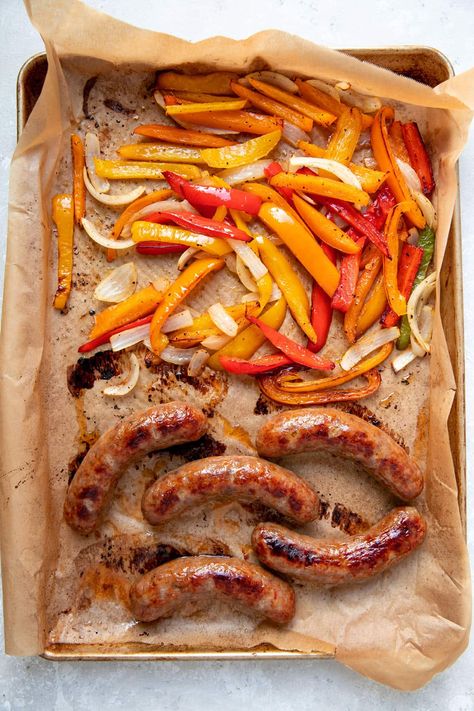 Oven Sausage And Peppers, Italian Sausage In Oven, Oven Sausage, Italian Sausage Sandwich, Sheet Pan Sausage, Pan Sausage, Basil Aioli, Sausage Sandwich, Sausage Peppers And Onions