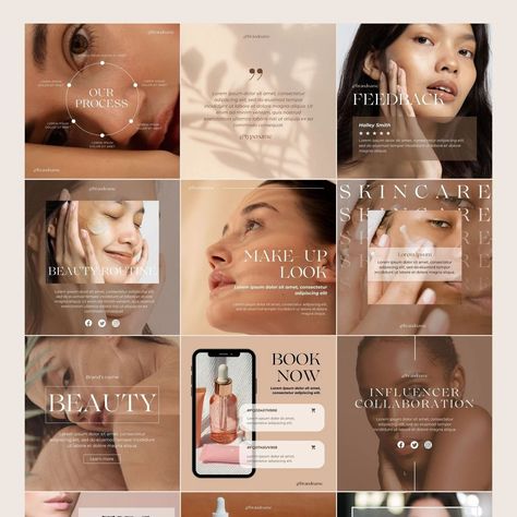 Luxury skincare Instagram template for estheticians. Create beautiful social media posts with Canva and grow your #Skincare_Grid_Instagram #Minimal_Ads_Design #Spa_Instagram_Feed #Skincare_Template_Instagram Spa Instagram Template, Skin Care Ig Post, Spa Instagram Feed, Skincare Instagram Feed, Skincare Marketing, Aesthetics Template, Skincare Ads, Daniel Garcia, Instagram Photoshop