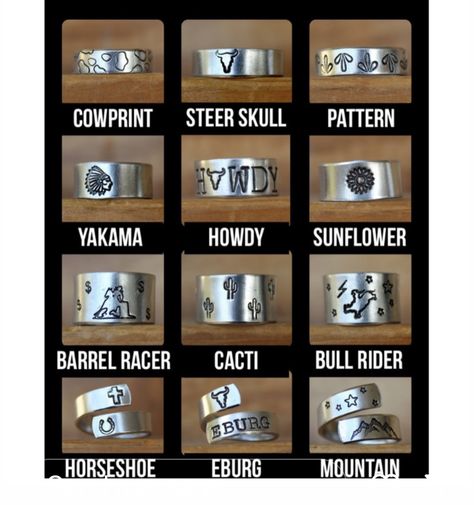 Metal Stamping Ideas, Western Rings, Steer Skull, Rings Ideas, Metal Stamped Jewelry, Metal Smithing, Barrel Racer, Earring Ideas, Stamping Ideas