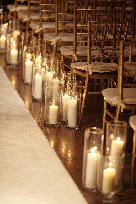 Hurricane candles wedding aisle Wedding Aisle Candles, Candles Centerpieces, Aisle Candles, Pillar Candles Wedding, Art Deco Candle, Candle Lit Wedding, Ceremony Candles, Wedding Isles, Candles Wedding