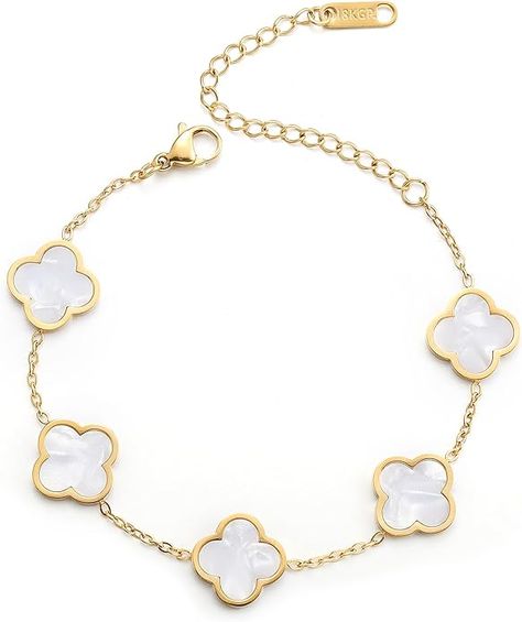 Amazon.com: AIPPK 18K Gold Plated Clover Lucky Bracelet Van Cleef Bracelet Dupes for Women White Flower Four Leaf Bracelets Trendy Jewelry Gifts for Women Teen Girls: Clothing, Shoes & Jewelry Van Cleef Bracelet, Cleef Bracelet, Teen Girl Jewelry, Bracelets Trendy, Lucky Leaf, Lucky Bracelet, Leaf Bracelet, Leaf Jewelry, Royal Jewelry