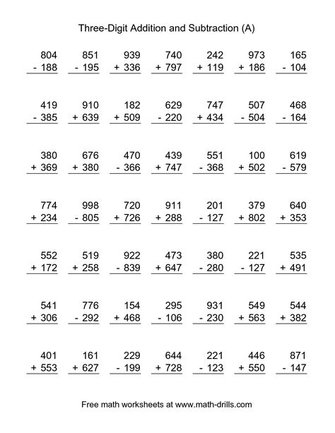 Three-Digit Addition and Subtraction Worksheets Year 3 Maths Worksheets, 3 Digit Addition And Subtraction, 3 Digit Addition, Math Fact Worksheets, Math Addition Worksheets, Math Practice Worksheets, Free Printable Math Worksheets, 4th Grade Math Worksheets, Math Subtraction