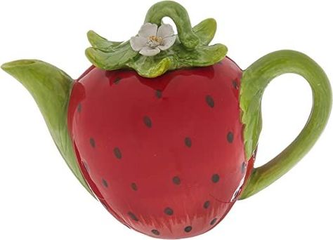 Strawberry Teapot, Ceramic Strawberry, Strawberry Kitchen, Rose Teapot, Novelty Teapots, Teapots Unique, Tea Party Decorations, Ceramic Teapot, Teapots And Cups