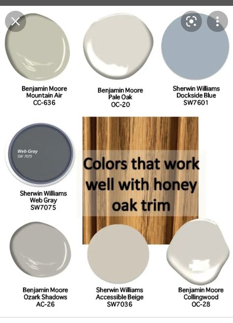 Honey Oak Trim, Painted Houses, Honey Oak Cabinets, Oak Trim, Condo Kitchen, House Color Palettes, Paint Color Schemes, Honey Oak, Backyard Diy