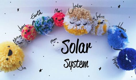 Cute solar system pom poms Homeschool Coop, Diy Garlands, Neon Colours, Peach Cream, Yarn Pom Pom, Pom Pom Crafts, Muted Pink, Pom Pom Garland, Space Birthday