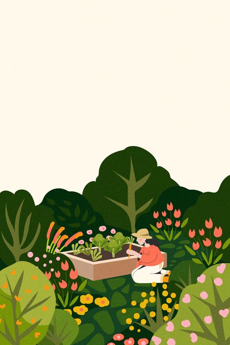 Spring Art Illustration, Plant Graphic Design Illustration, Landscape Design Illustration, Gardening Poster Design, Garden Design Illustration, Veggie Garden Illustration, Gardening Illustration Art, Garden Vector Illustration, Community Garden Illustration