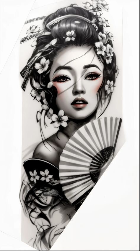 Japanese Women Tattoo Design, Asian Tattoos For Women Sleeve, Japanese Art Tattoo Ideas, Geisha Face Tattoo, Asian Lady Tattoo, Japanese Tattoo Designs Geisha, Japanese Geisha Tattoo Design, Japanese Tattoo Art Geisha, Geisha Tattoo Design Ideas