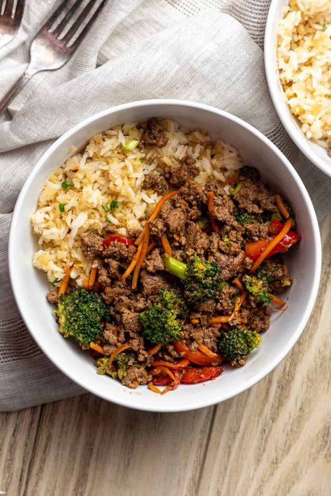 Teriyaki Beef Bowls Breakfast Burrito Bowls, Oh Snap Macros, Fiber Breakfast, High Fiber Breakfast, Protein Bowl, Teriyaki Beef, Beef Bowls, Macro Friendly Recipes, Dinner Meal Prep