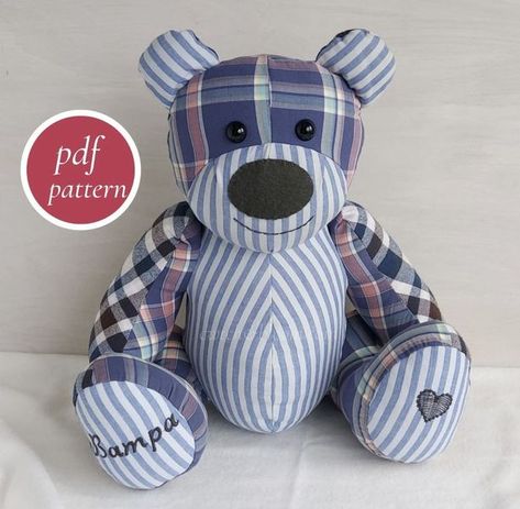 Memory Bear Pattern, Pattern Teddy Bear, Memory Bears Pattern, Teddy Bear Sewing Pattern, Keepsake Bear, Memory Bears, Soft Toy Patterns, Bear Teddy, Memory Bear