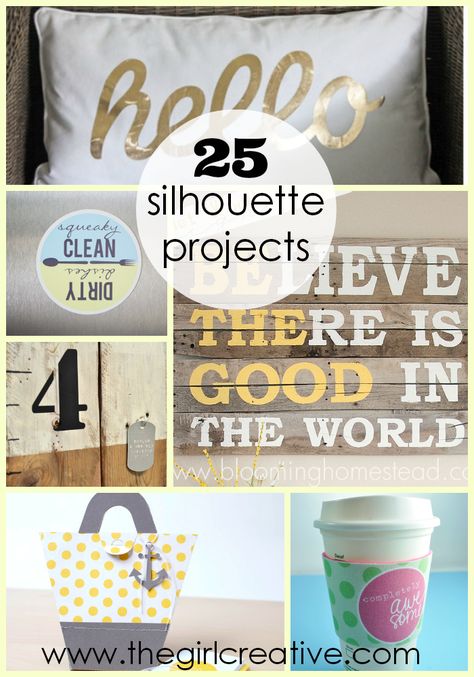 25 Silhouette Projects So you just got your new Silhouette Cameo and you are itching to get crafting. Here are 25 projects that can help get you started! Silhouette Cameo 2, Silhouette Cameo Crafts, Silhouette Curio, Silhouette School, Silhouette Cameo Tutorials, Silhouette Diy, Silhouette Tutorials, Silhouette Vinyl, Silhouette Cameo Projects