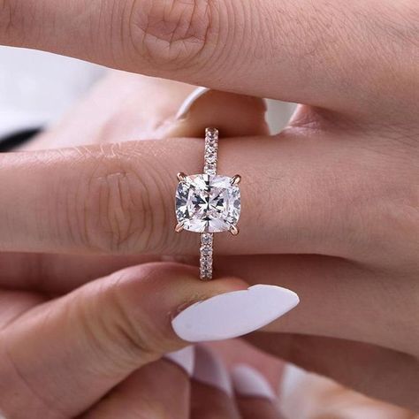 Cushion Cut Wedding Rings, Cushion Moissanite Engagement Ring, Moissanite Engagement Ring Cushion Cut, Moissanite Engagement Ring Rose Gold, White Sapphire Engagement Ring, Cushion Cut Engagement, Ring Rosegold, Wedding Ring For Her, Cushion Cut Moissanite