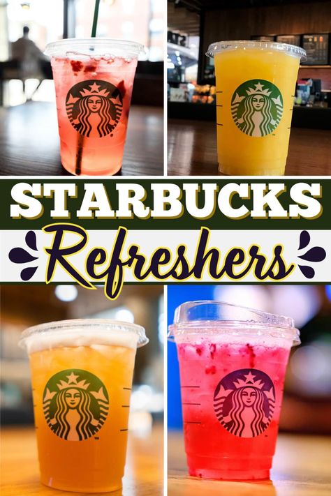 Starbucks Refreshers are the perfect fruity treat. And between what's on the menu and what's on the secret menu, there are plenty to choose from! Starbucks Menu Drinks, Starbucks Refreshers Secret Menu Recipe, Secret Starbucks Recipes Refreshers, Starbucks Refreshers Order, Best Starbucks Drinks, Strawberry Acai Refresher, Strawberry Acai, Fruity Treats, Secret Starbucks Recipes