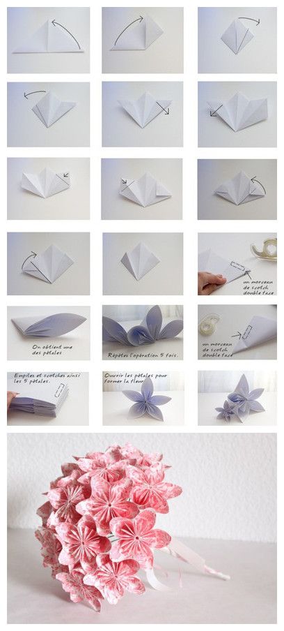 DIY: paper flower bouquet Paper Origami Flowers, Origami Flowers Tutorial, Hadiah Diy, Diy Fleur, Tutorial Origami, Kraf Kertas, Diy Flores, Fleurs Diy, Folding Origami