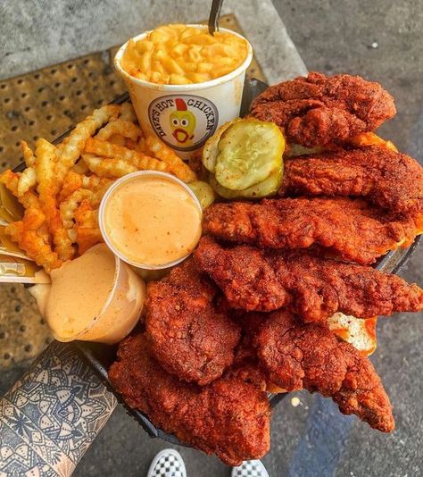 Daves Hot Chicken Tenders, Chicken Tenders And Fries Aesthetic, Fast Food Ideas Restaurants, Daves Hot Chicken Mukbang, How To Make Dave’s Hot Chicken Sauce, Loaded Fries Aesthetic, Daves Chicken, Chicken Tenders Aesthetic, Dave's Hot Chicken