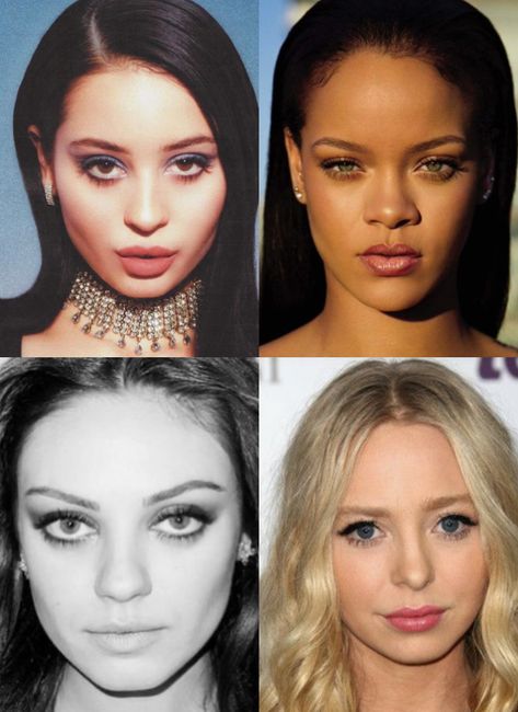 headshots of alexa demie, rihanna, mila kunis, and portia doubleday, all who have ethereal and gamine style essences based on theories by kitchener Types Of Facial Features, Romantic Ethereal Essence, Style Essence, Types Of Facials, Romantic Makeup, Best Beauty Tips, Facial Features, High Life, Face Shapes