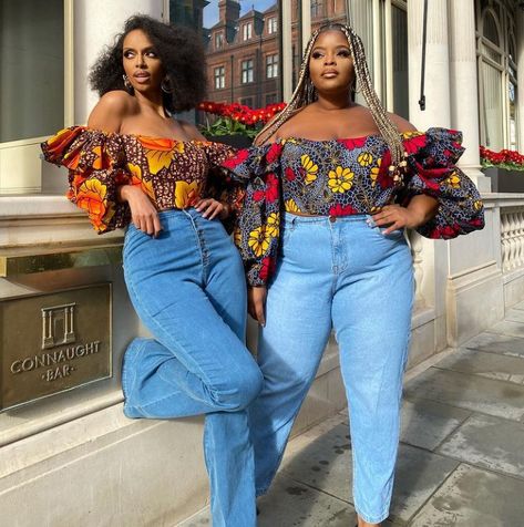 Ankara Tops Blouses With Jeans Classy, Material Top Styles For Ladies, Simple Ankara Tops With Jeans, Top Styles For Ladies, Ankara Top And Skirt, Ankara Tops Blouses, Ankara Material, Curio Shop, Chiffon Skirts