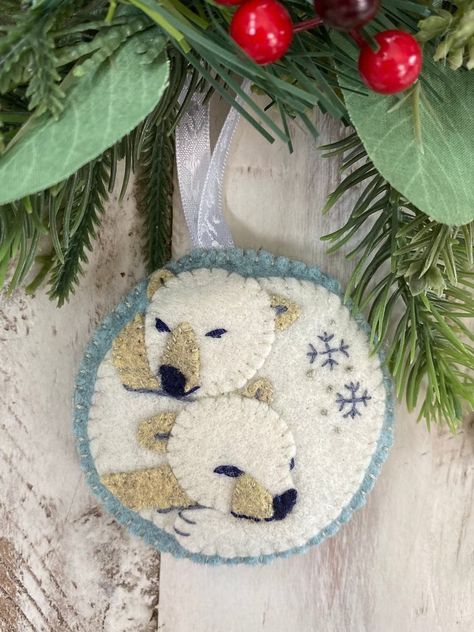 Polar Bears Felt Ornament Pattern, Christmas Ornament Pattern, Embroidery Pattern, Digital Download, Pdf Pattern - Etsy UK Felted Ornaments, Christmas Ornament Template, Polar Bear Ornaments, Felt Ornaments Patterns, Bear Felt, Polar Bear Christmas, Ornament Template, Penguin Ornaments, Felt Ornament