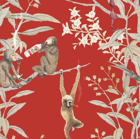 Drunk Monkey Wallpaper, Monkey Room, Monkey Wallpaper, Home Decor, Home Décor