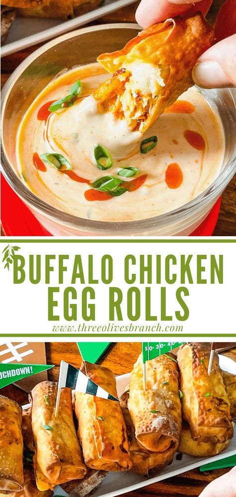 Buffalo Chicken Egg Rolls, Homemade Egg Rolls, Chicken Egg Rolls, Egg Roll Recipes, Finger Food Appetizers, Perfect Game, Game Day Food, Chicken Eggs, Egg Rolls