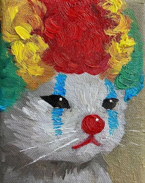 Art The Clown Reference, Creepy Rabbit Art, Weird Core Decor, Clown Core Wallpaper, Funny Things To Paint On A Canvas, Funky Painting Ideas, Weird Core Art, Jules Core, Self Painting