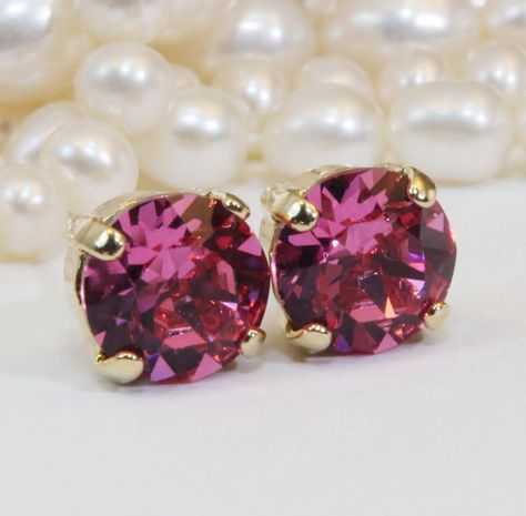 Pink Studs Pink Swarovski Crystal Post Earrings Rose Pink Wedding Single stone Gold Pink 8mm Studs P Rose Pink Wedding, Pink Studs, Pink Swarovski, Single Stone, Stone Studs, Wedding Jewelry Earrings, Stone Gold, Green Earrings, Earring Sale