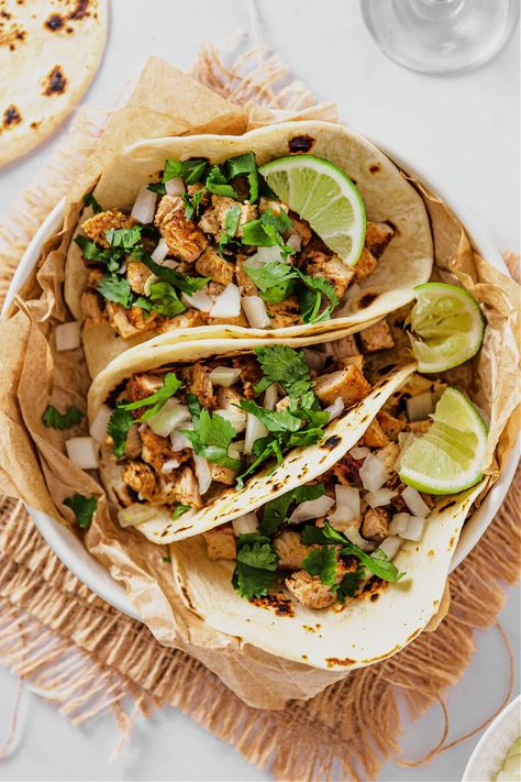 Spicy Chicken Street Tacos, Mexican Style Chicken Tacos, Authentic Mexican Street Tacos Chicken, Chopped Chicken Tacos, Chicken Tacos Mexican, Street Taco Recipes Chicken, Mexican Soft Tacos, Healthy Chicken Tacos Recipe, Ground Chicken Street Tacos