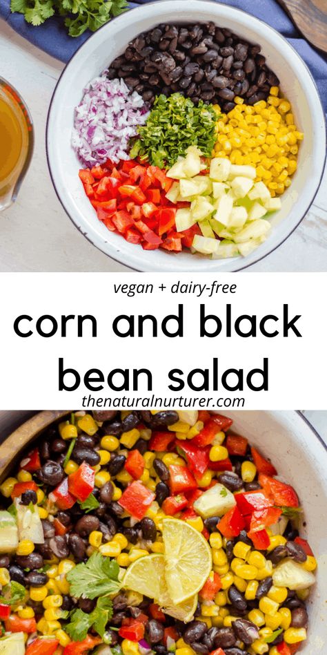 Corn and Black Bean Salad is the perfect, easy salad to serve at as a side to any meal that is delicious cold. Naturally dairy-free, gluten free vegetarian and vegan. #healthysalad #easysalad #thenaturalnurturer #veggieloaded Corn Black Bean Salad, Corn And Black Bean Salad, Corn And Bean Salad, Corn Black Bean, Family Meal Planning Healthy, Natural Nurturer, Black Bean Corn Salad, Corn And Black Bean, Black Bean Salad Recipe