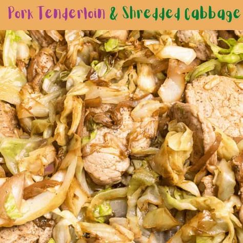 Pork Tenderloin with Green and Red Cabbage Pork Tenderloin With Cabbage, Cabbage And Pork Recipes, Pork Tenderloin And Cabbage, Easy Pork Recipe, Cabbage Skillet, Pork Cabbage, Dinner Pork, Pork Meals, Cabbage And Potatoes