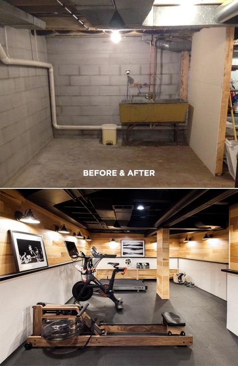 Michelle Adams Basement Gym | Before and After Man Home Decor, Basement Decoration, Basement Gym, Basement Inspiration, Gym Room At Home, Reformer Pilates, Small Basements, Basement Makeover, Home Gym Design