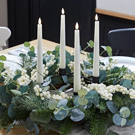 Christmas Centrepiece, Table Candle Holders, Christmas Advent Wreath, Led Taper Candles, Candle Table Decorations, Candle Wreaths, Taper Candle Holder, Festive Wreath, Advent Wreath