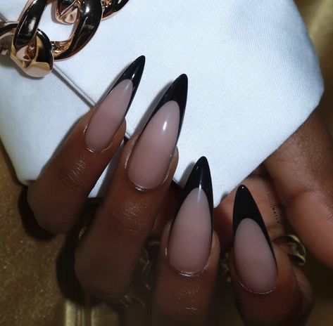 French Stiletto Nails, Black Nails Design, Black French Nails, Black Almond Nails, Acrylic Nails Stiletto, Black Acrylic Nails, Stiletto Nails Designs, Black Nail Designs, Black French