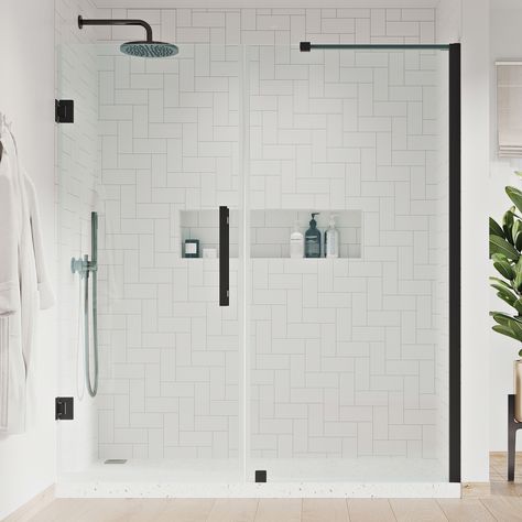 Bathroom Measurements, Black Shower Doors, Frameless Hinged Shower Door, Dream Shower, Shower Kit, Frameless Shower Doors, Modern Minimalist Design, Shower Base, Shower Pan