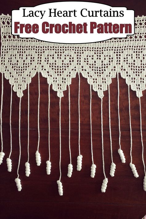 Lacy Heart Curtains Pattern Crochet Heart Curtain, Heart Curtain, Curtains Pattern, Crochet Curtain Pattern, Wall Hanging Designs, Crochet Curtains, Handmade Wall Hanging, Crochet Home Decor, Lace Heart