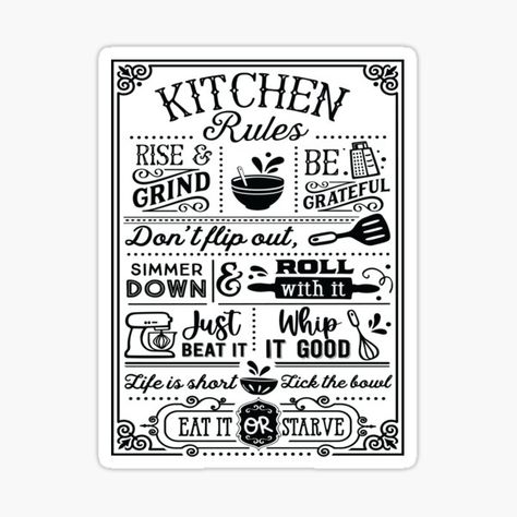 #Funny #Kitchen #Quote #Humor #Lettering #Typography #Sticker funny, quotes, sarcastic, sayings, sarcasm, jokes, phrases, words, life, humorous, humor, lettering, typography, funny kitchen quote humor lettering typography, cooking, kitchen, cook, home, house Kitchen Rules Sign, Kitchen Quotes Funny, My Kitchen Rules, Kitchen Rules, Vintage Borders, Funny Kitchen, Small Art Prints, Art Prints Online, Coffee Shop Decor