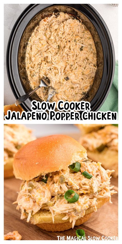 Crock Pot Jalapeno Popper Chicken, Slow Cooker Jalapeno Popper Chicken, Jalapeno Popper Chicken Sandwich, Jalapeno Popper Chicken Salad, Jalapeno Popper Stuffed Chicken, Chicken Jalapeno, Shredded Chicken Crockpot, Cozy Recipes, Clean Meals