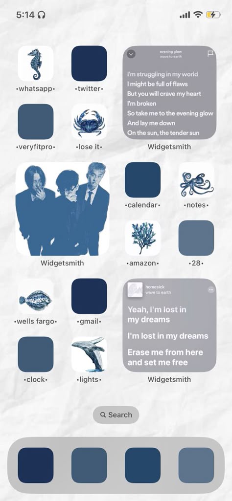 ios layout | wave to earth aesthetic | homescreen inspo Wave To Earth Widgets Long, Blue And Beige Homescreen, Wave To Earth Ios Layout, Wave To Earth Homescreen, Wave To Earth Phone Layout, Wave To Earth Wallpaper Aesthetic, Wave To Earth Aesthetic Vibe, Iphone Wallpaper Inspo Layout, Widget Ideas Iphone