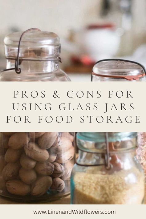 I will share the Pros & Cons of Using Glass Jars for Food Storage. Furthermore, it sheds light on the practical aspects and considerations surrounding this eco-friendly and aesthetically pleasing storage solution. We will also explore how glass jars can be a game-changer when storing various food items, especially dry goods. Storing Oils In Kitchen, Jar Pantry Organization, Things To Store In Jars, Glass Container Organization, Flour Container Storage, Glass Jar For Kitchen, Storing Dry Goods, Storing Mason Jars, Storage Jars Kitchen