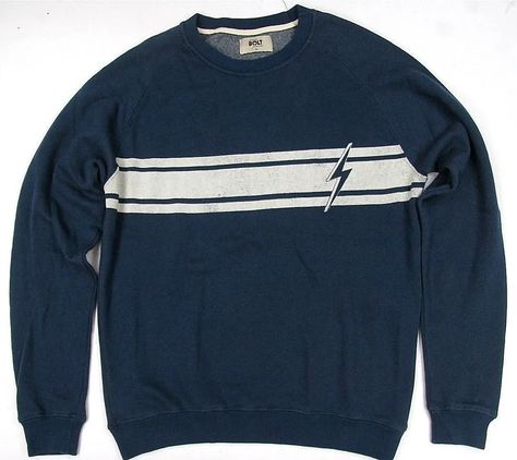 Lightning Bolt Long Sleeve Crew Neck Sweatshirt Retro Insignia Blue Surf Bolt | eBay Dream Clothes Men, Blue Lightning Bolt, Crew Neck Men, Adidas Crewneck, Silly Clothes, Mens 80s, Outdoorsy Style, 90s Fashion Men, Blue Lightning