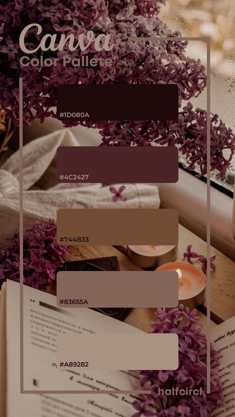 canva color palletepurple brown color pallete Mauve And Tan Color Palette, Brown And Purple Room Ideas, Brown And Purple Wedding Colors, Purple And Brown Colour Palette, Brown And Purple Color Scheme, Canva Color Palette Codes Brown, Canva Color Scheme, Purple And Brown Palette, Canva Color Palette Codes Purple