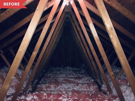 Creepy Attic, Small Attic Spaces, Home Office For Two, Low Ceiling Attic, Small Attic Room, Functional Home Office, Office For Two, Attic Makeover, Attic Office