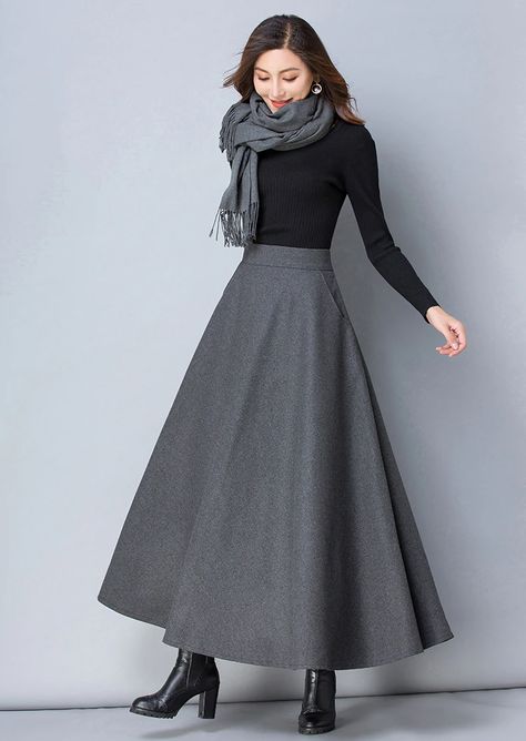 Winter Women Long Woolen Skirt Fashion ... Fall Maxi Skirt Outfits, Long Wool Skirt, Maxi Skirt Fall, Long Skirt Fashion, Long Skirt Outfits, Winter Skirt Outfit, Maxi Skirt Outfits, Rock Outfit, Long Skirts For Women