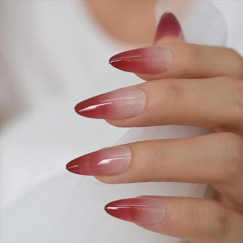 ELEVENAIL Medium Length Almond Press on False Nails Red Gradient French Fake Nails Salon Manicure Reusable Nails Art Tips DIY at home Ombre French Tip, Kiss Press On Nails, Red Ombre Nails, Nail White, Nails Gradient, Pink French Nails, Pink Chrome Nails, Long Almond, Long Press On Nails