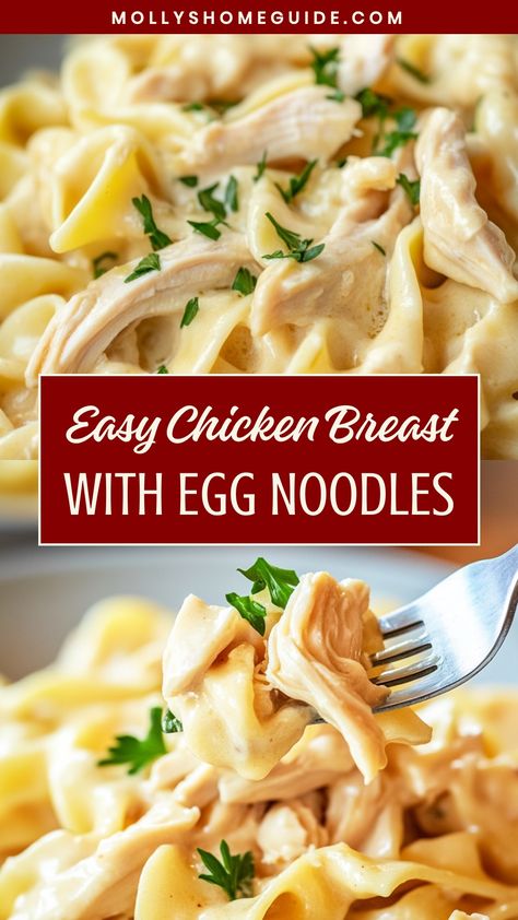 Indulge in the ultimate comfort food with this creamy and delicious chicken breast with egg noodles recipe. A satisfying meal perfect for any night of the week, this dish pairs tender chicken breast with al dente egg noodles in a rich and savory sauce. Easy to make and sure to please everyone at the dinner table, this classic combination is a guaranteed crowd-pleaser. Treat yourself to a hearty and flavorful experience by trying out this chicken breast with egg noodles recipe today! Creamy Chicken Egg Noodles, Creamy Chicken With Egg Noodles, Recipes With Chicken And Egg Noodles, Chicken Egg Noodle Recipes, Chicken Noodle Egg Noodles, Chicken Casserole Recipes Egg Noodles, Baked Chicken And Noodles, Chicken And Noodles Casserole Recipes, Cream Of Chicken Egg Noodle Recipes