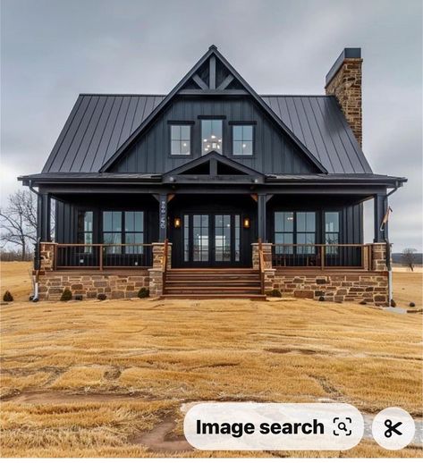 Barndominium Black Exterior, Black Barndominium Floor Plans, Moody Farmhouse Exterior, Dark Barndominium Exterior, Dark Barndominium, Cedar House Exterior, White House Black Trim Cedar Accents, Black And Cedar House Exterior, Black Barndominium Exterior