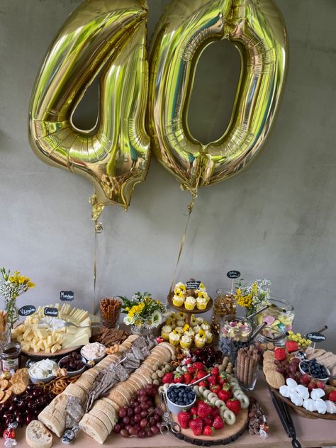 Grazing table for 40th birthday 40 Bday Party Ideas, Food For 40th Birthday Party, Backyard 40th Birthday Party Ideas, 40th Birthday Party Food, 40th Birthday Men, 40th Birthday Party, Grazing Table, Grazing Tables, Birthday Party Food